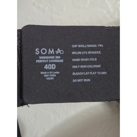 SOMA Vanishing 360 Perfect Coverage Bra Women's Size 40D Black‎ Underwire - Picture 8 of 8
